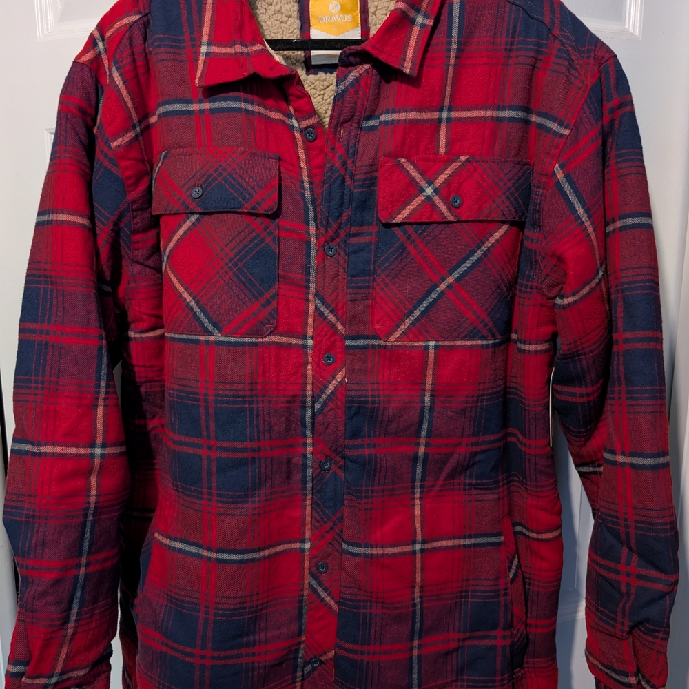 Men's Red and Blue Plaid Shirt Jacket